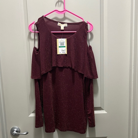 Michael Kors Tops - Michael Kors Burgundy Cold Shoulder Blouse